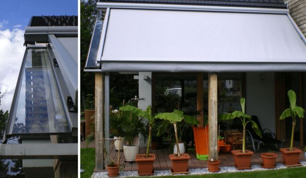 Podaljšana streha s steklenim nadstreškom za dodatno zaščito pred padavinami.